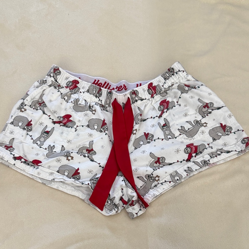 Hollister White and Red Sloth Print Shorts